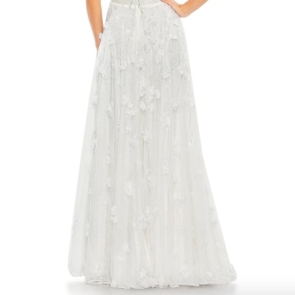 MAC DUGGAL 70275 FLORAL APPLIQUE EMBELLISHED LACE UP BACK FLOWEY WHITE GOWN sz 4 - Picture 7 of 7